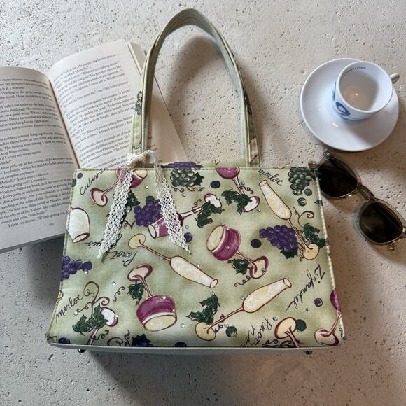 Vintage Stein Mart Wine Canvas Embellished Rhinestone Shoulder Bag Purse Green - Picture 1 of 13